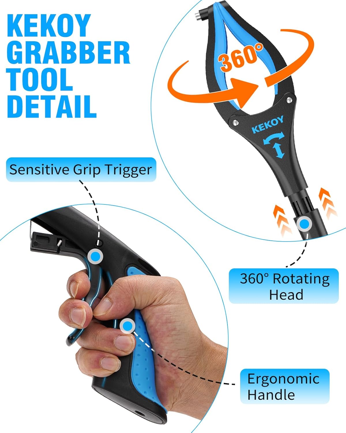 36" & 40" Foldable Grabber with Anti-Slip Rotating Jaw and Magnet A545971