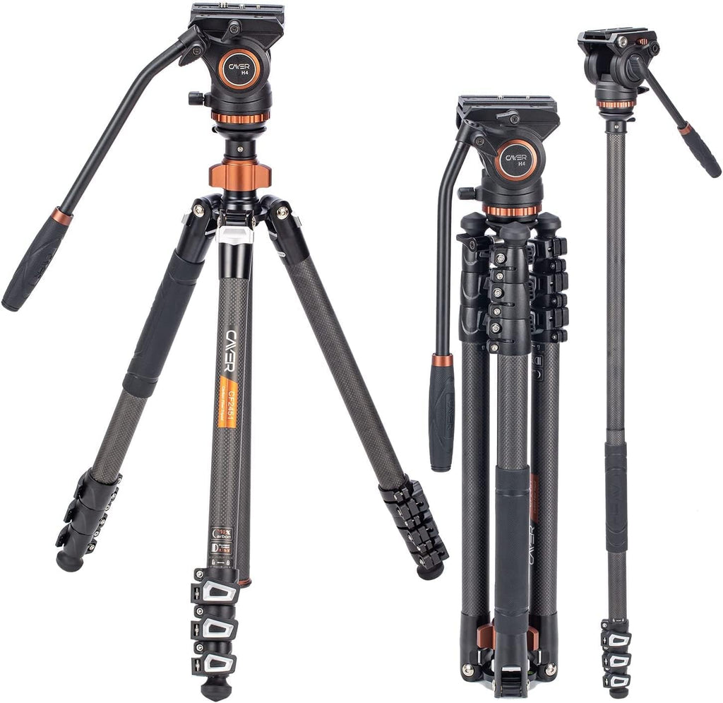 67 inches Carbon Fiber 4-Section Video Tripod with Fluid Drag Head X9635