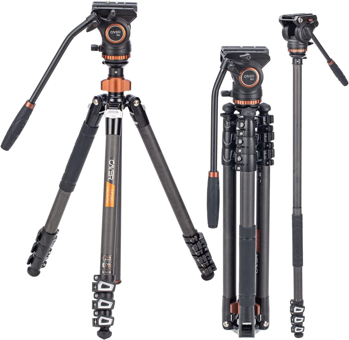 67 inches Carbon Fiber 4-Section Video Tripod with Fluid Drag Head X9635