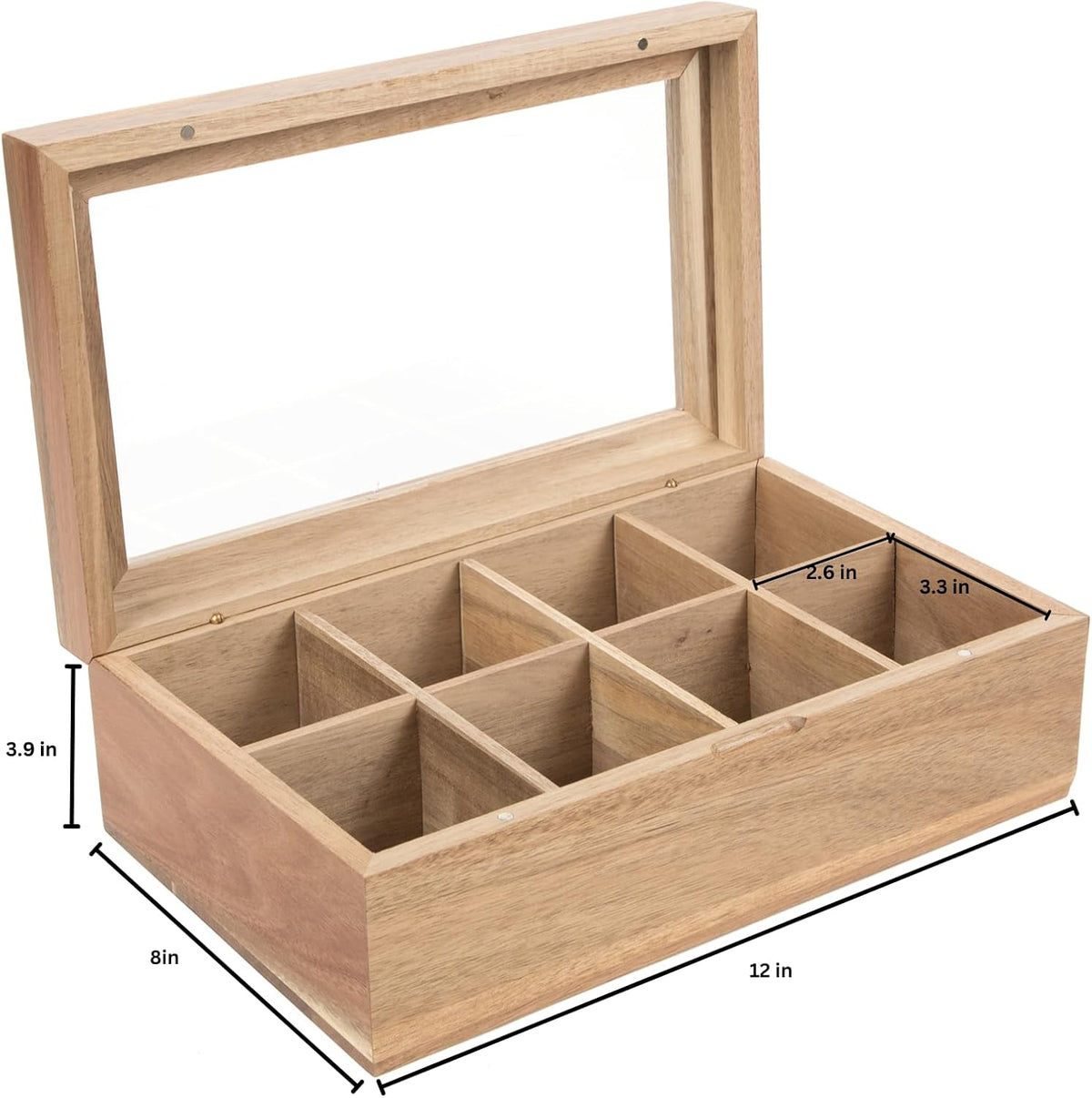 Acacia Wood Tea Bag Storage Box with Clear Acrylic Magnetic Lid B732