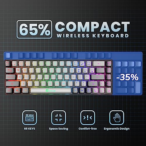 65% Wireless Gaming Keyboard, 68 Keys Ultra-Compact Anti-ghosting No-Conflict (Black-Grey) V27914