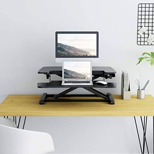 Black Height Adjustable Standing Desk Converter with Keyboard Tray T456226