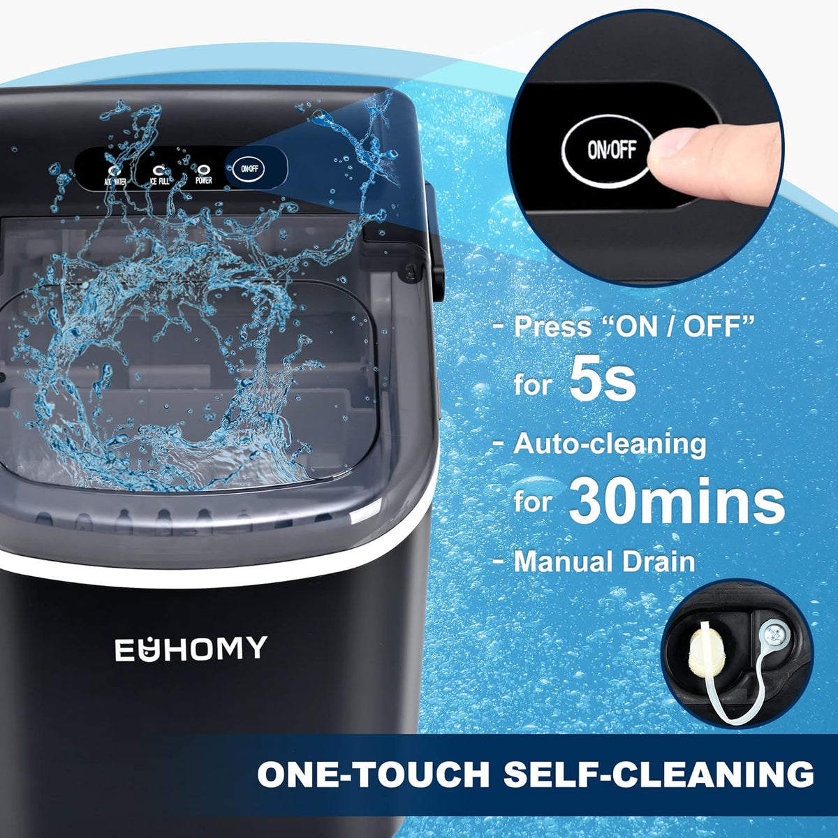 Black Countertop Ice Maker with 1.3lbs Basket and Scoop R6867