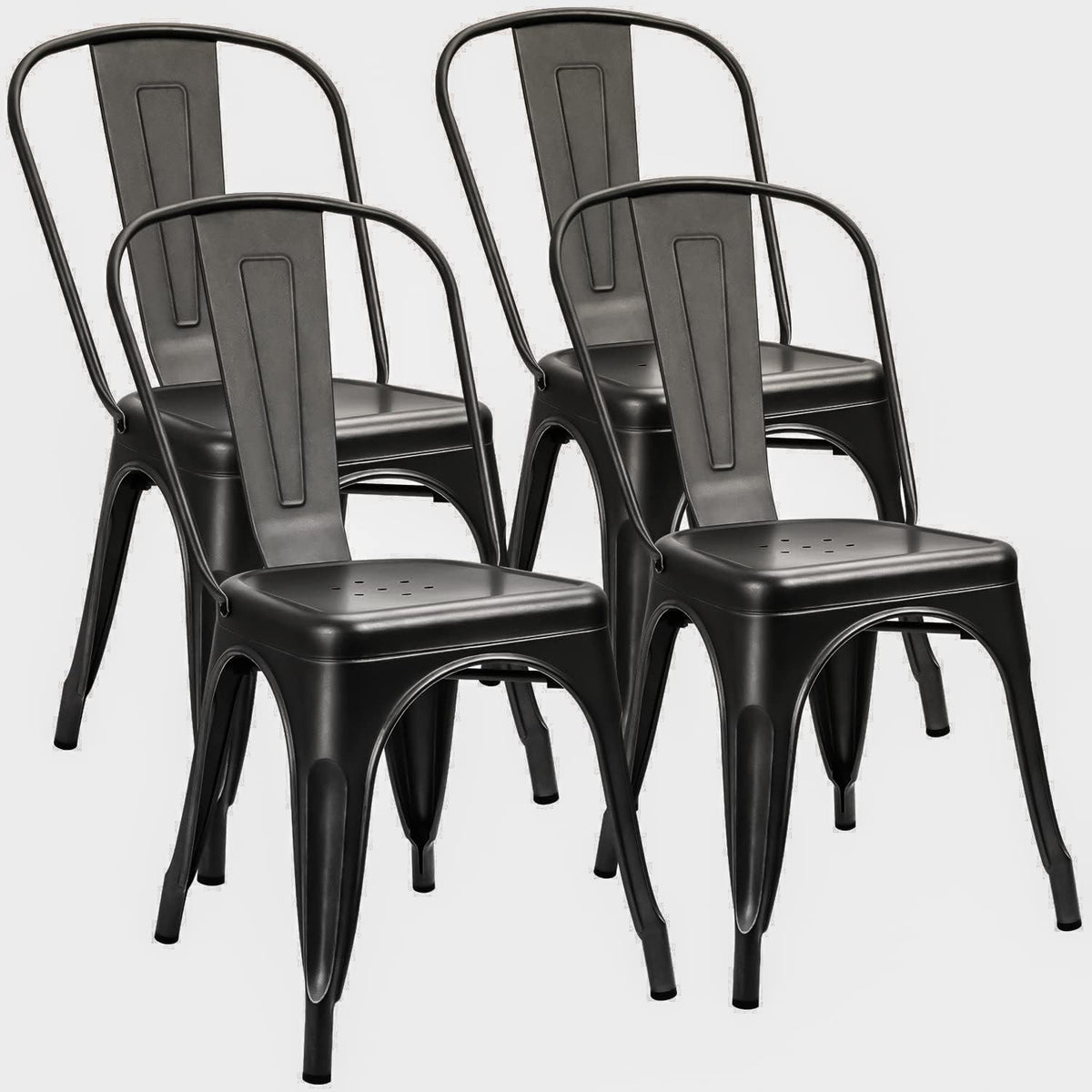 Grey Metal Stackable Dining Chairs Set of 4 D77196