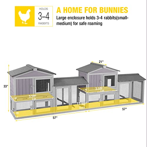 Rabbit Hutch Chicken Coop Bunny Cage Duck House with Run Waterproof Roof Plastic Tray L115