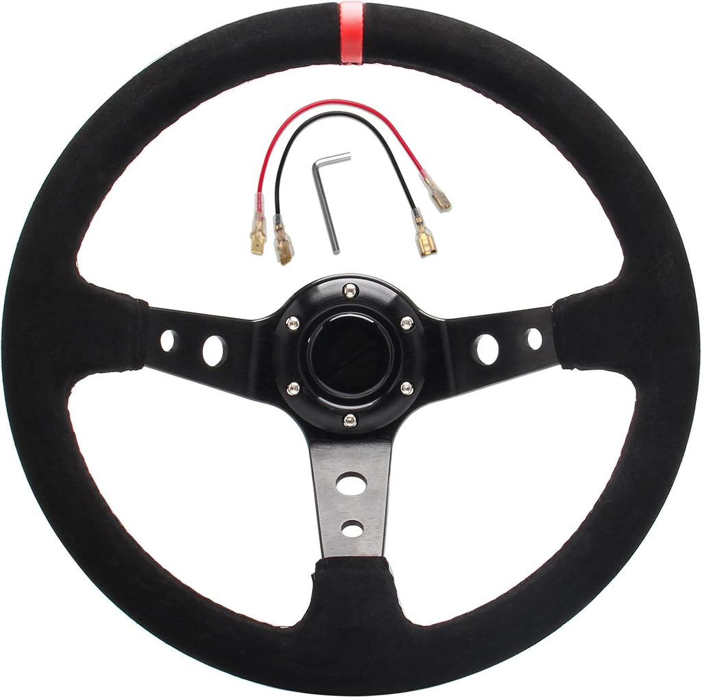 Universal Racing Steering Wheel Suede Deep Dish 350mm 6 Bolts with Horn Button B2468