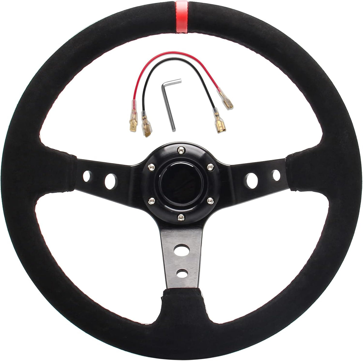 Universal Racing Steering Wheel Suede Deep Dish 350mm 6 Bolts with Horn Button B2468