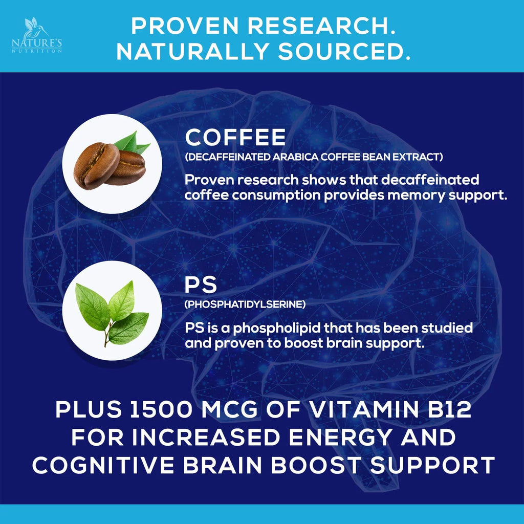 Nootropic Brain Booster Memory Supplement Gummy with B12, Phosphatidylserine, Coffee Extract - 120 Gummies T7074