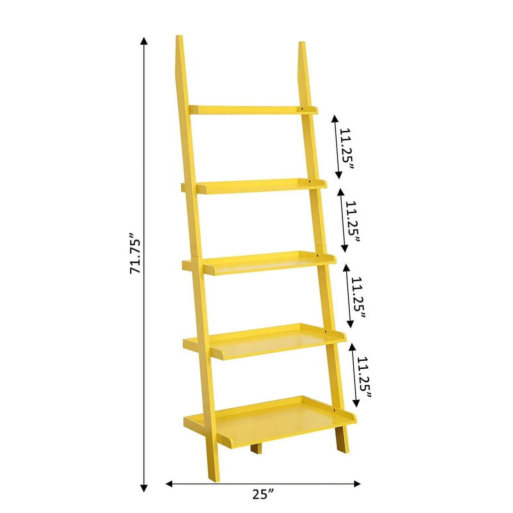 Bright Yellow Wood Five Tier Bookshelf Ladder A164