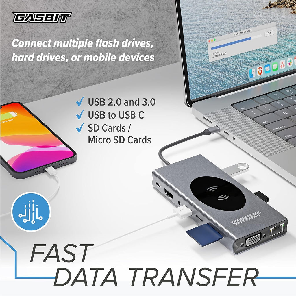 15-in-1 USB C Hub Multiport Adapter with Wireless Phone Charger H1114