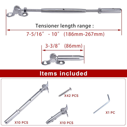10Set Swageless Cable Railing Kit 1/8 Toggle Turnbuckle Hardware T316 Stainless Steel I90578
