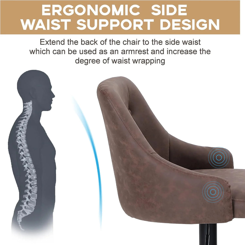 Brown PU Leather Adjustable Swivel Bar Stool with Padded Back Q2474