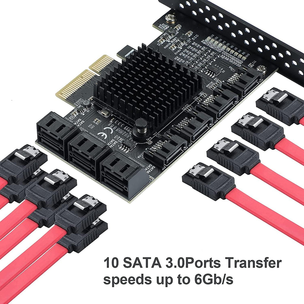 PCIE 4X SATA Card 10 Ports, 6 Gbps SATA 3.0 Controller PCIe Expansion Card, Non-Raid, with Low Profile Bracket and 10 SATA Cables U717