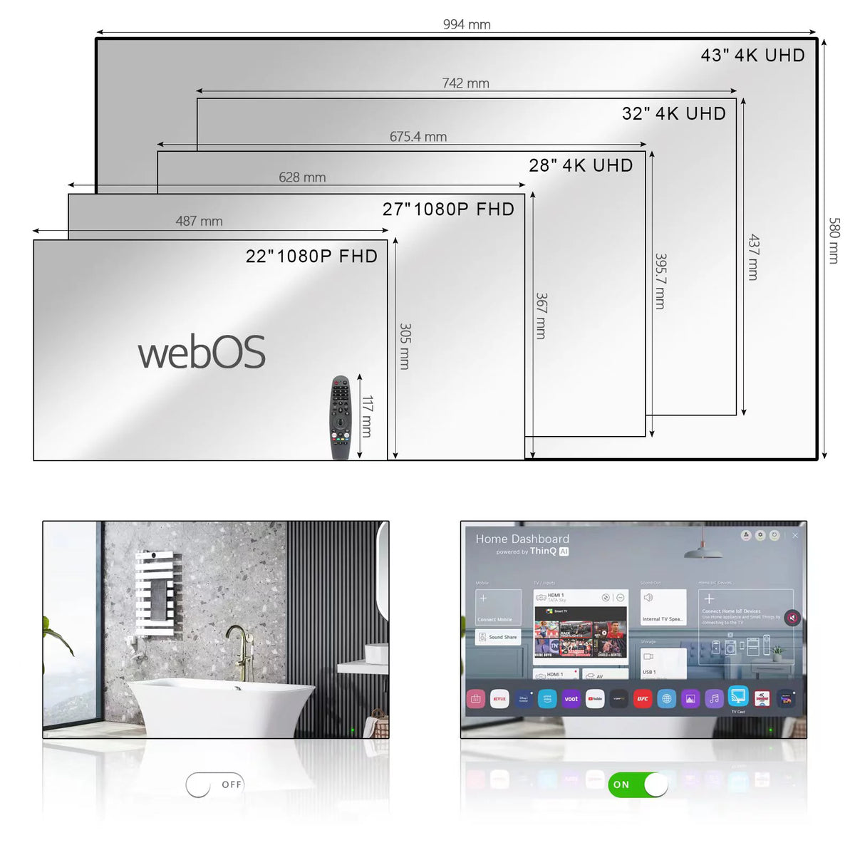 28 inches 4K LED Smart Waterproof Mirror TV K68859