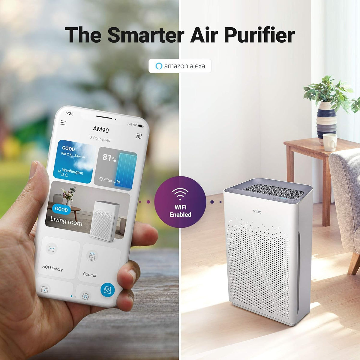 Wi-Fi Air Purifier, 360sq ft Room Capacity W691