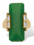 Emerald Cut Green Jade Cabochon Ring with Crystal Rounds and Baguettes in 18k Gold-plated Sterling Silver U9530