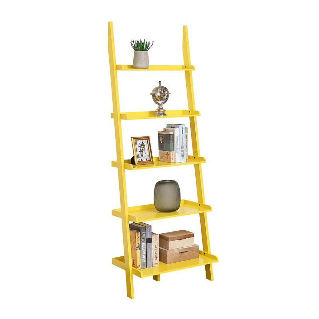 Bright Yellow Wood Five Tier Bookshelf Ladder A164