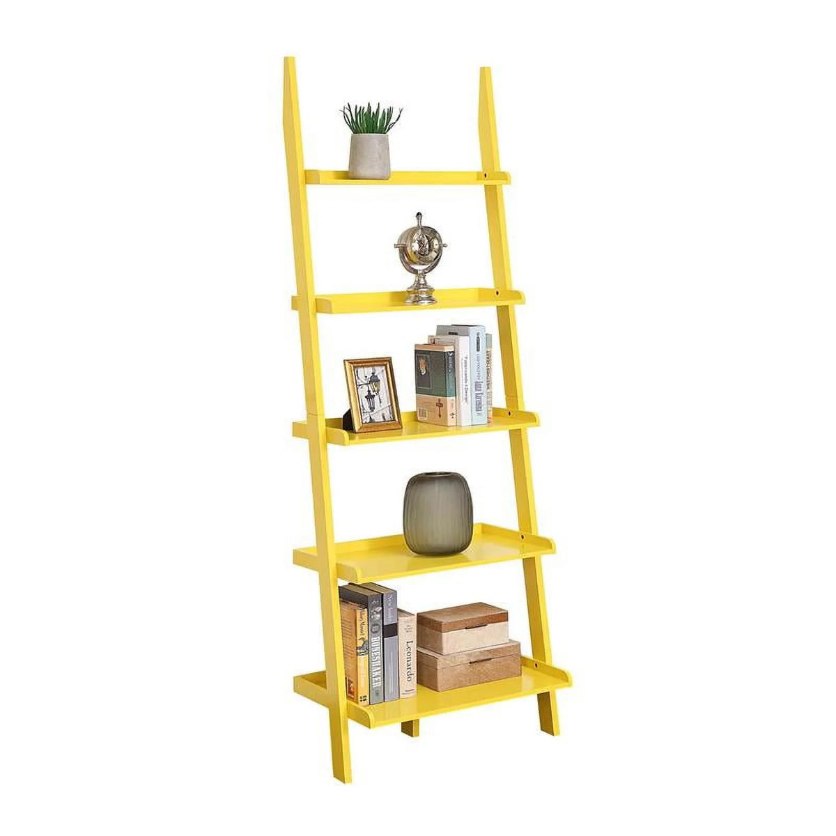 Bright Yellow Wood Five Tier Bookshelf Ladder A164