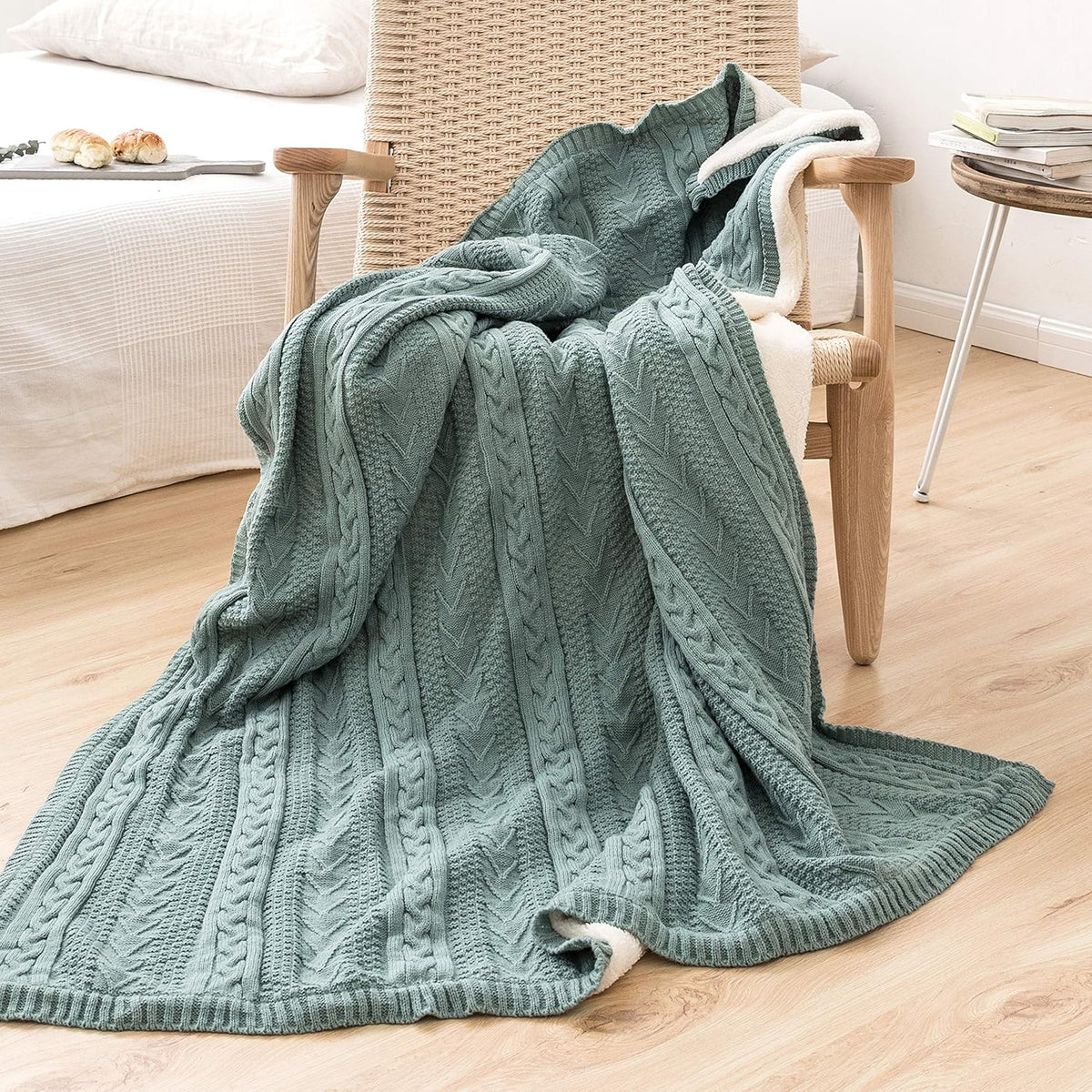 Cable Knit Sherpa Throw Blanket 50x63 Inch E793