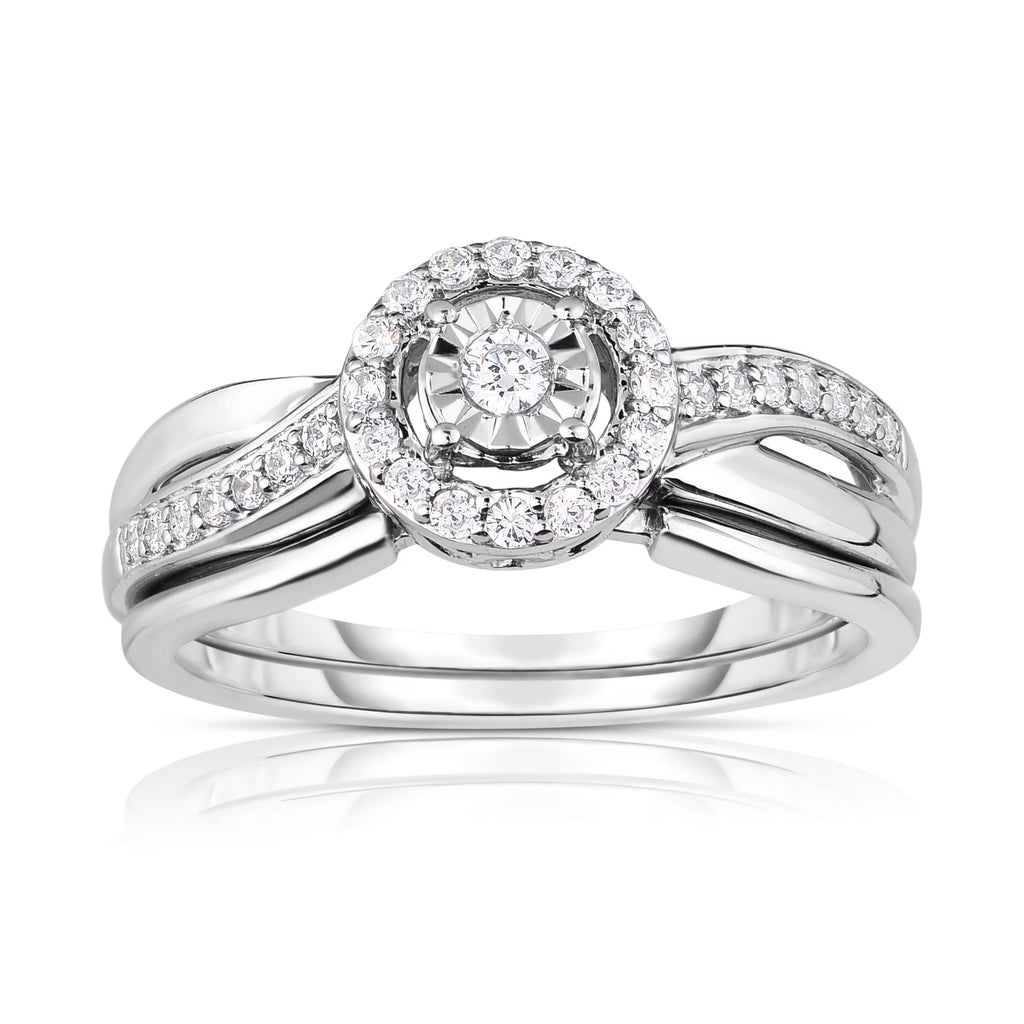 1/4 Cttw Diamond Halo Engagement Ring Set in Rhodium Plated Sterling Silver Size 7 J556466
