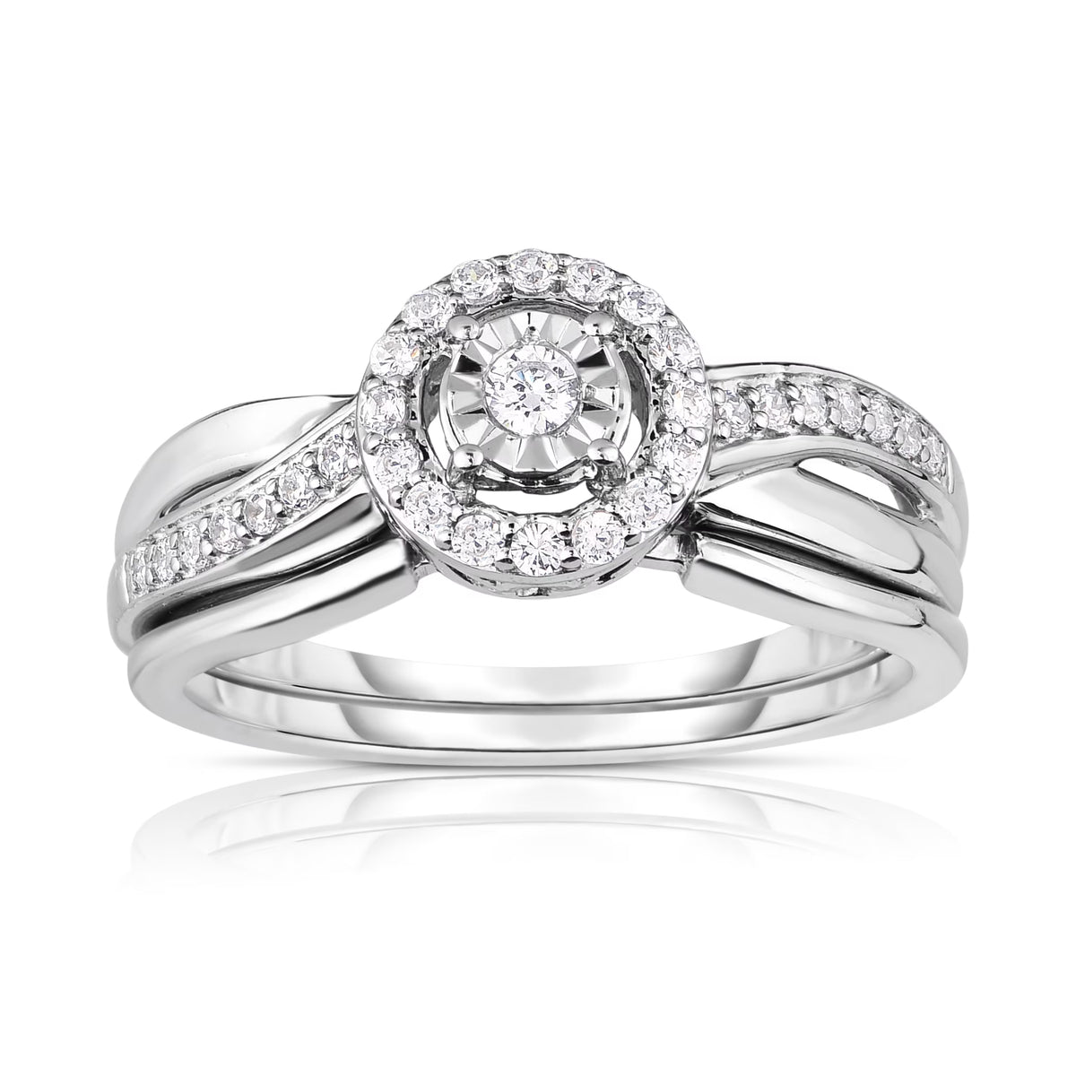 1/4 Cttw Diamond Halo Engagement Ring Set in Rhodium Plated Sterling Silver Size 7 J556466