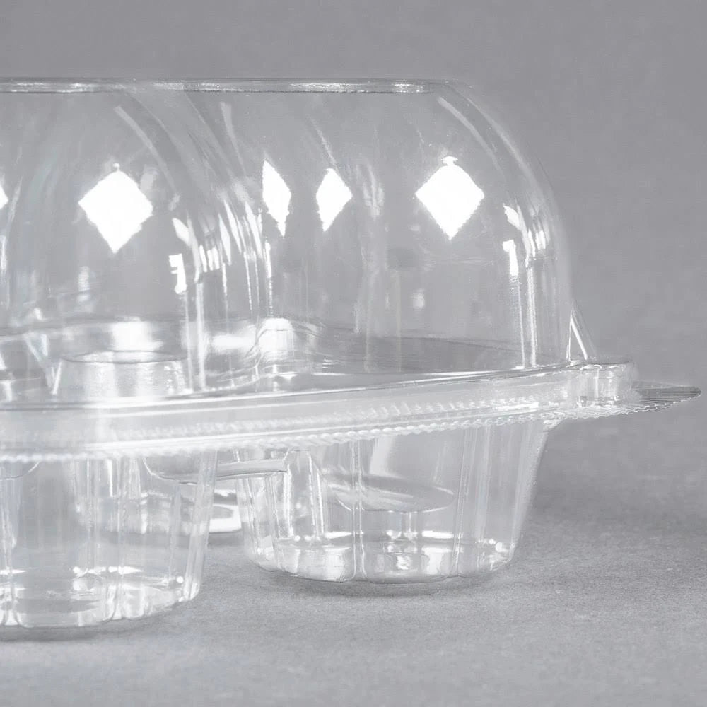 4 Compartment Clear Hinged High Dome Cupcake Container V701
