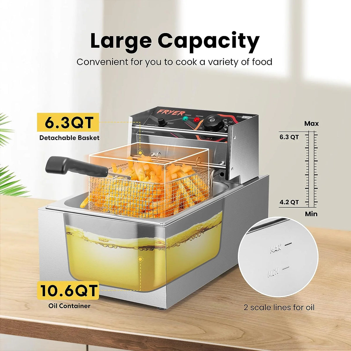 2500W 10.6 QT Electric Deep Fryer with Removable Basket P33254