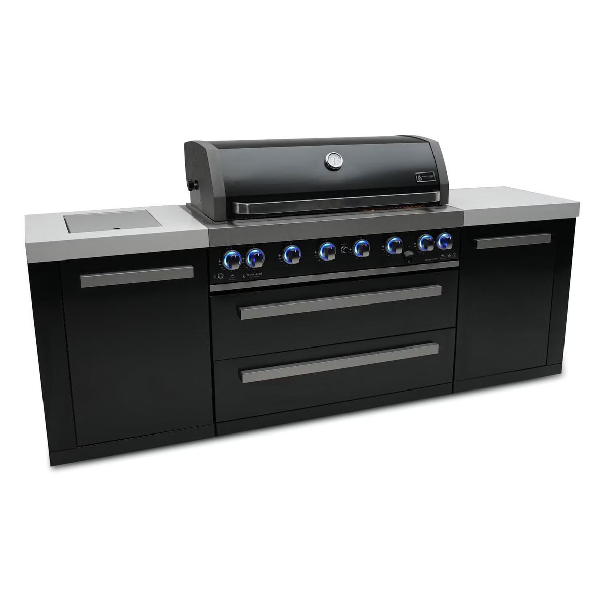 Black Stainless Steel Propane Gas Island Grill with Infrared Side Burner and Rotisserie Kit Z267
