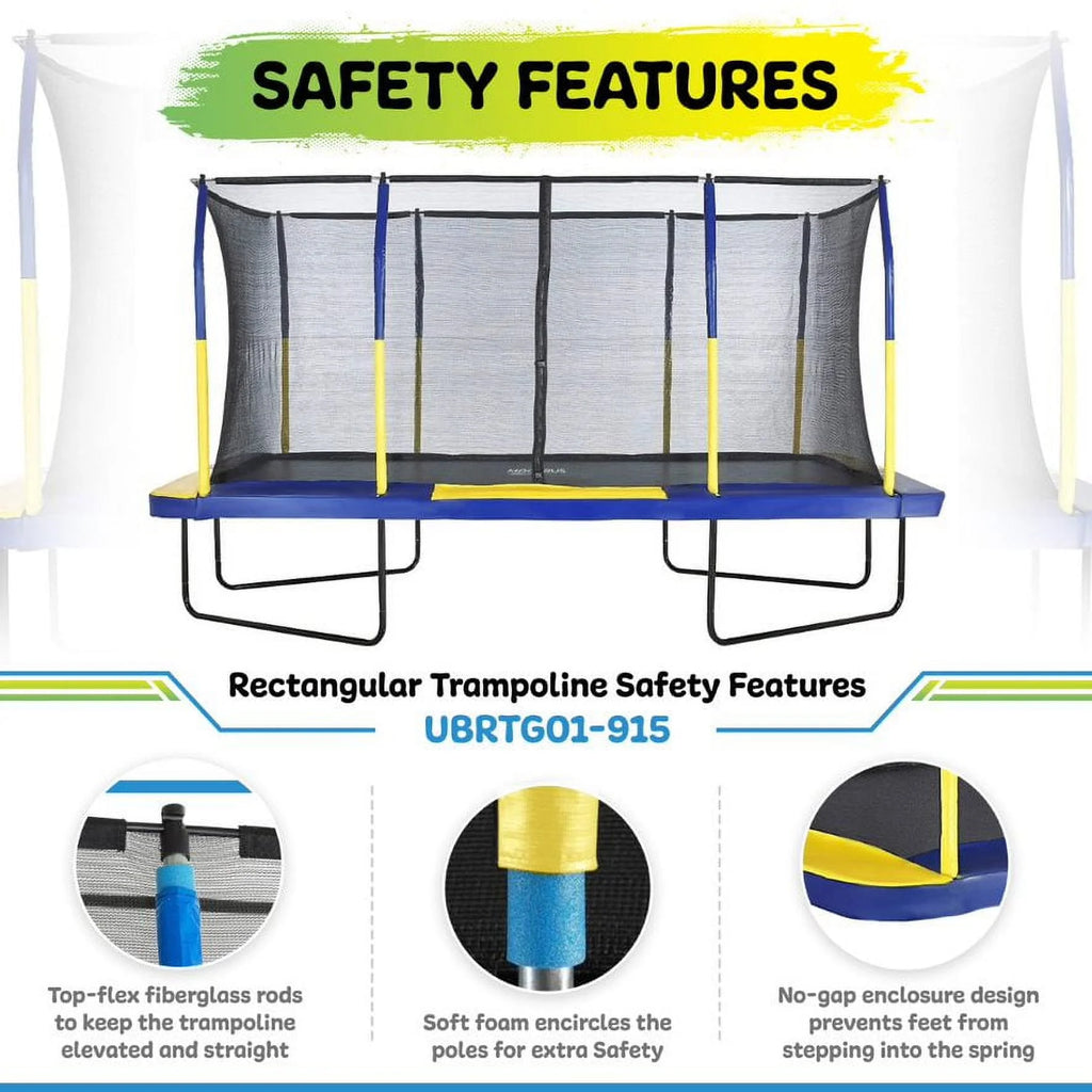 9' X 15' Rectangular Trampoline Set with Enclosure System A53884