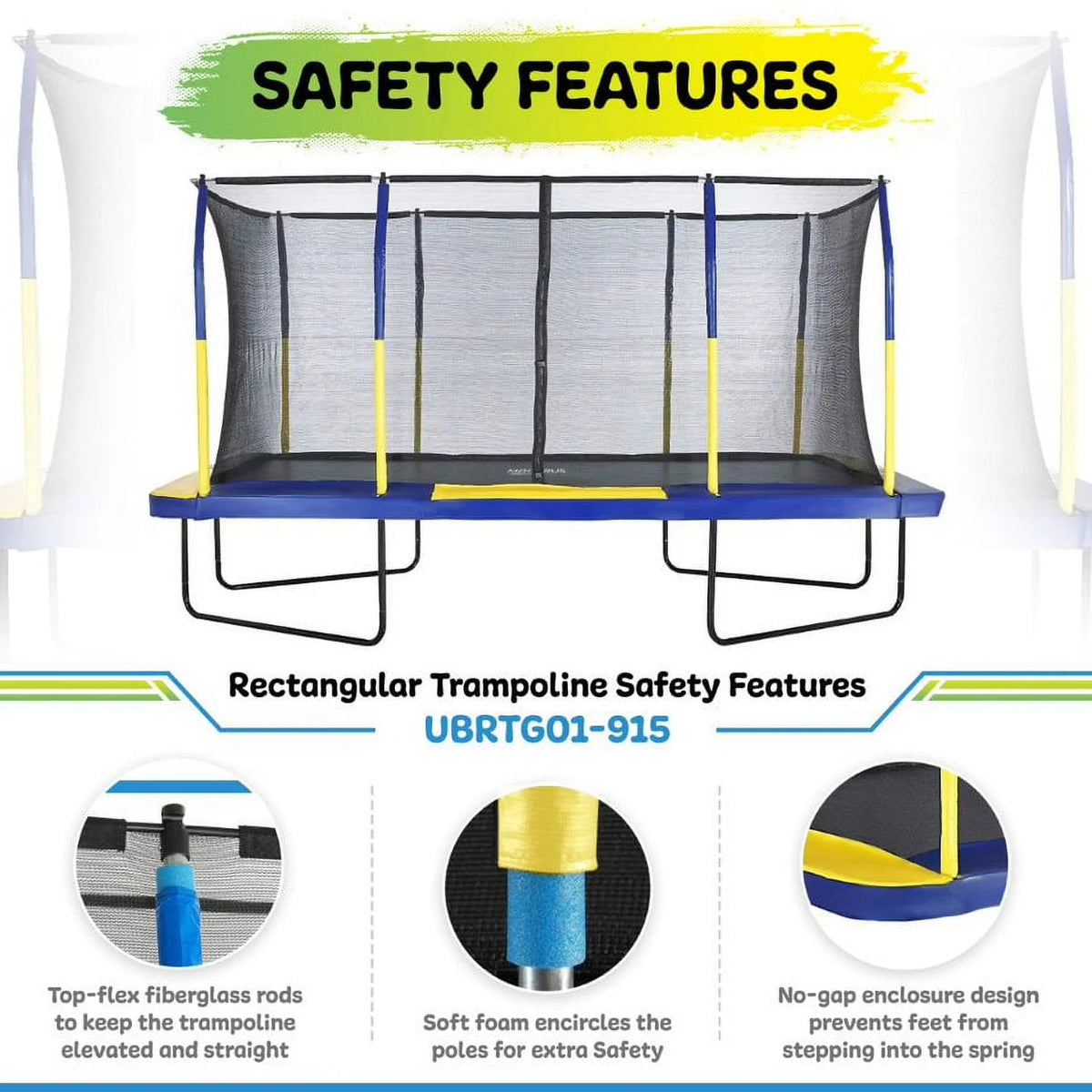 9' X 15' Rectangular Trampoline Set with Enclosure System A53884