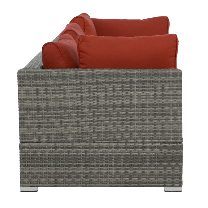 Red Wicker-Fabric Outdoor Sofa Three Piece D3083