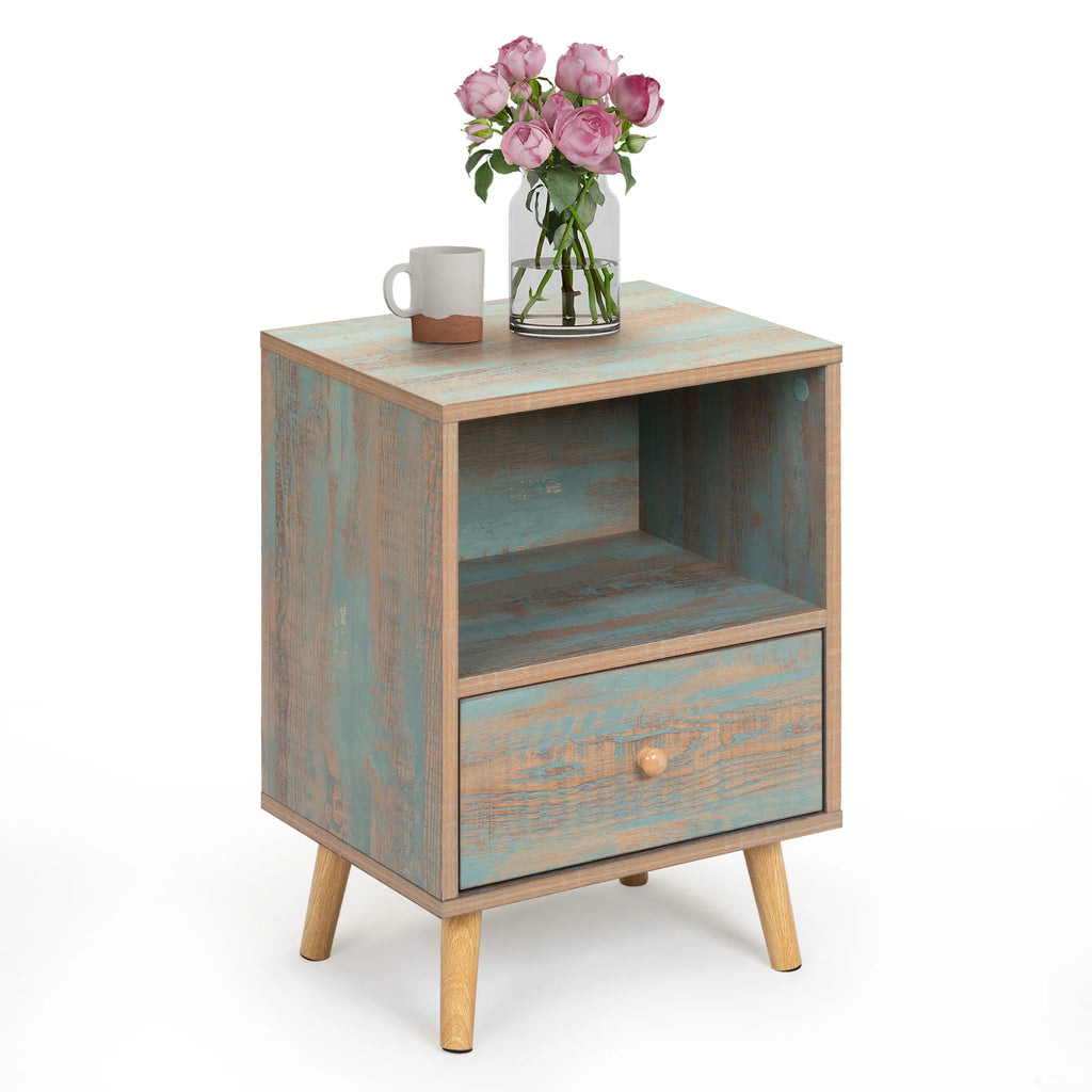 Set of 2 Wooden Nightstand with Drawer and Shelf P987