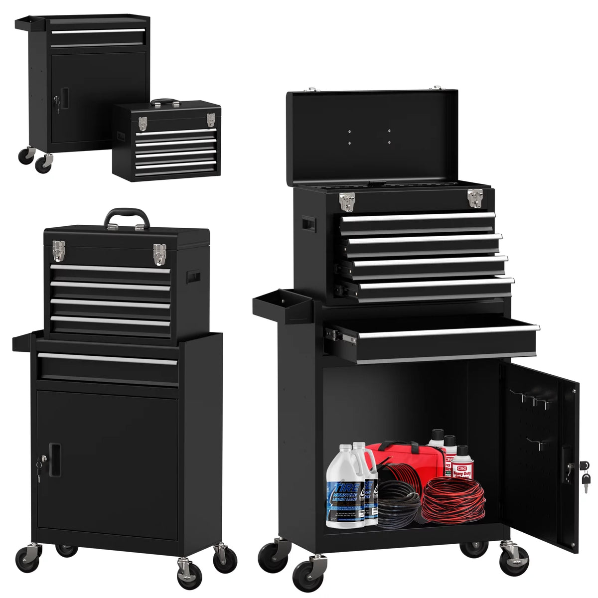 Black 5 Drawer Tool Storage Cabinet with Wheels and Lock T300248