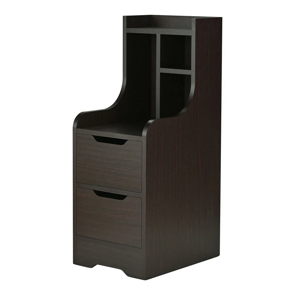 Walnut Wood 2-Drawer Nightstand with Open-Shelf X359
