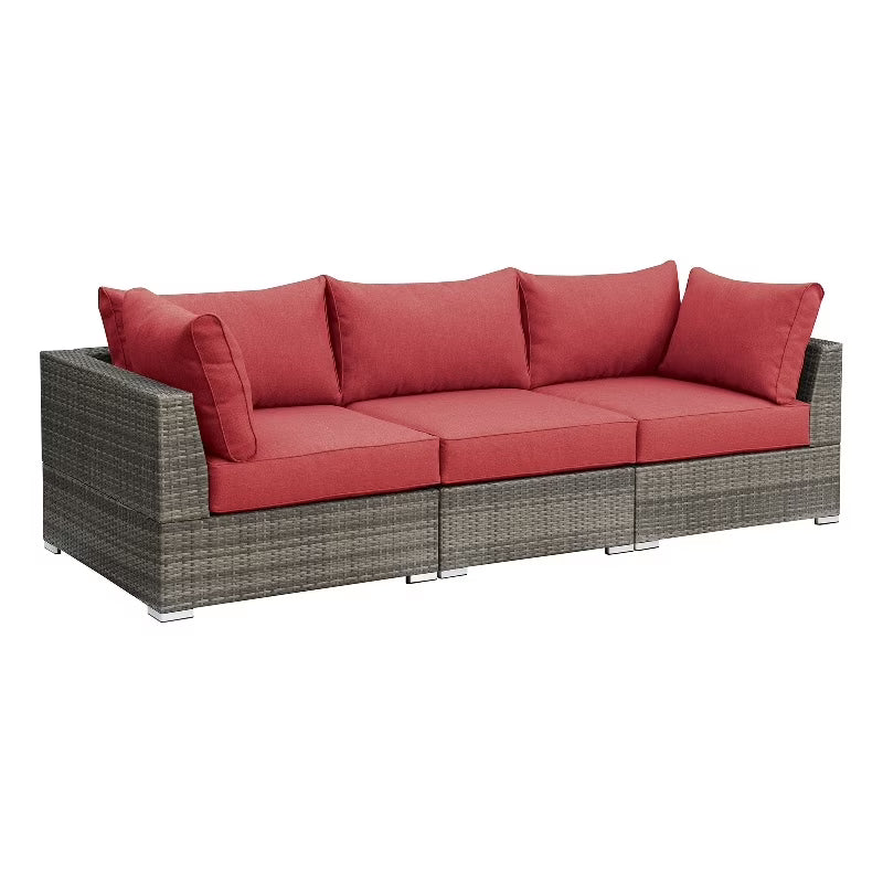 Red Wicker-Fabric Outdoor Sofa Three Piece D3083