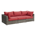 Red Wicker-Fabric Outdoor Sofa Three Piece D3083