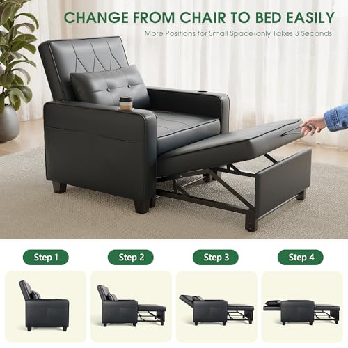 Black Leather Convertible Sofa Chair Bed H714393