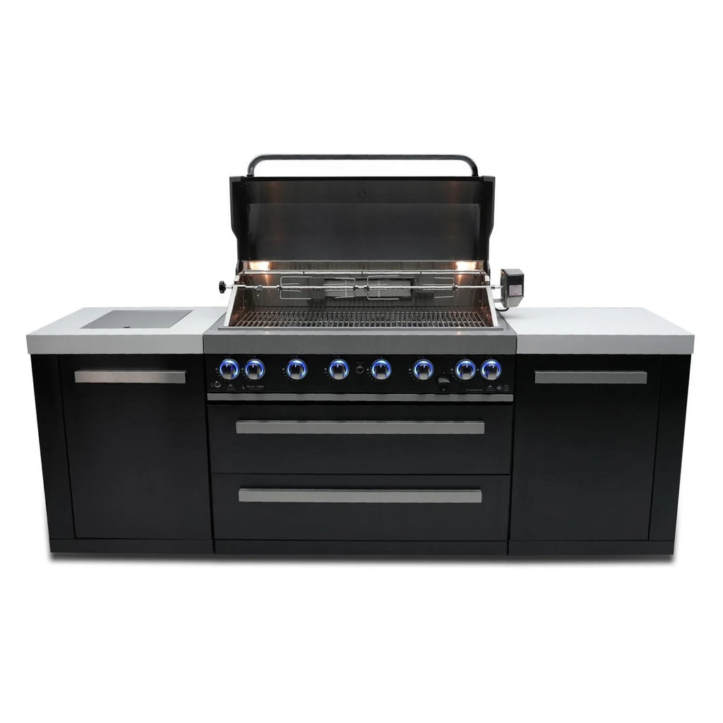 Black Stainless Steel Propane Gas Island Grill with Infrared Side Burner and Rotisserie Kit Z267
