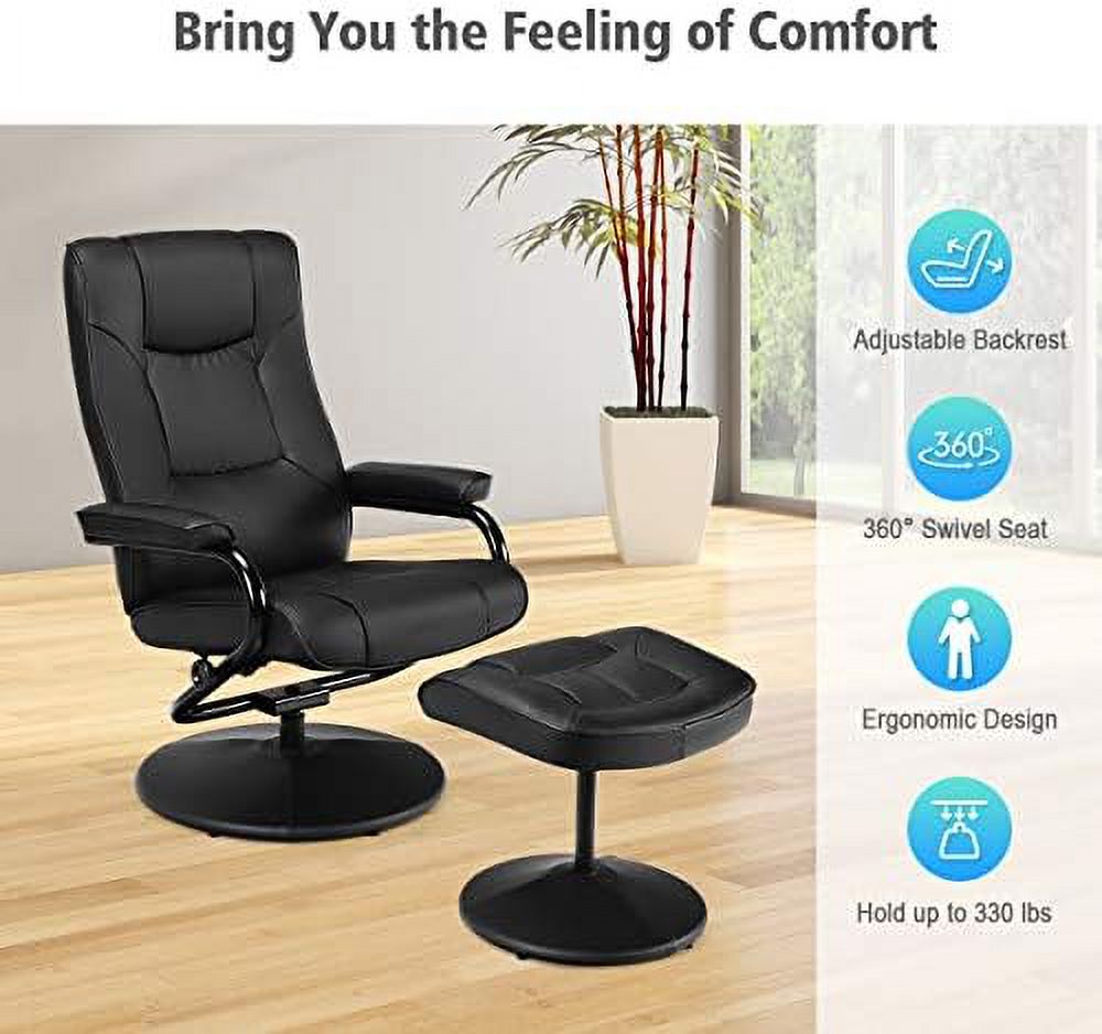 Black PU Leather Swivel Recliner Chair with Footrest Ottoman Set O12383
