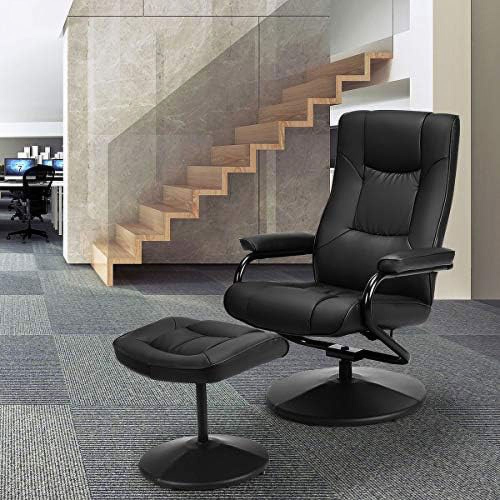 Black PU Leather Swivel Recliner Chair with Footrest Ottoman Set O12383