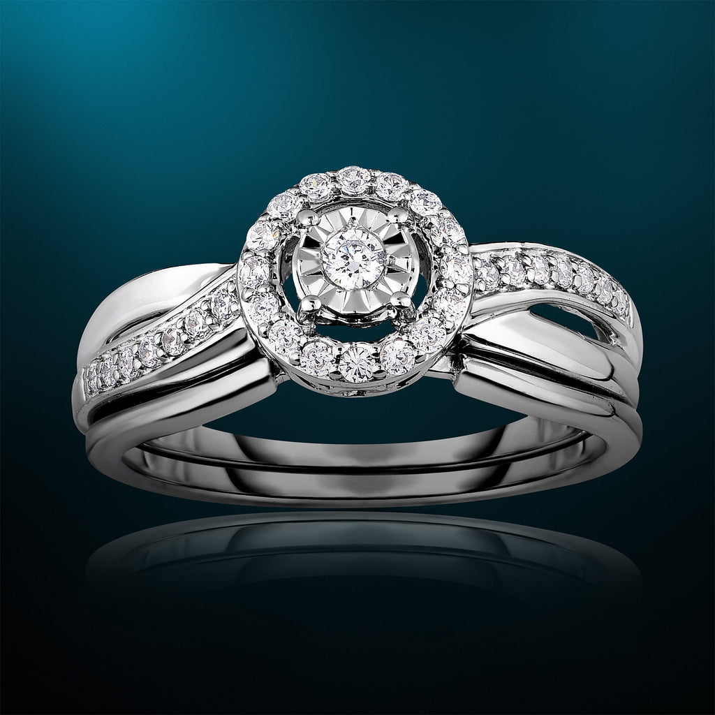 1/4 Cttw Diamond Halo Engagement Ring Set in Rhodium Plated Sterling Silver Size 7 J556466