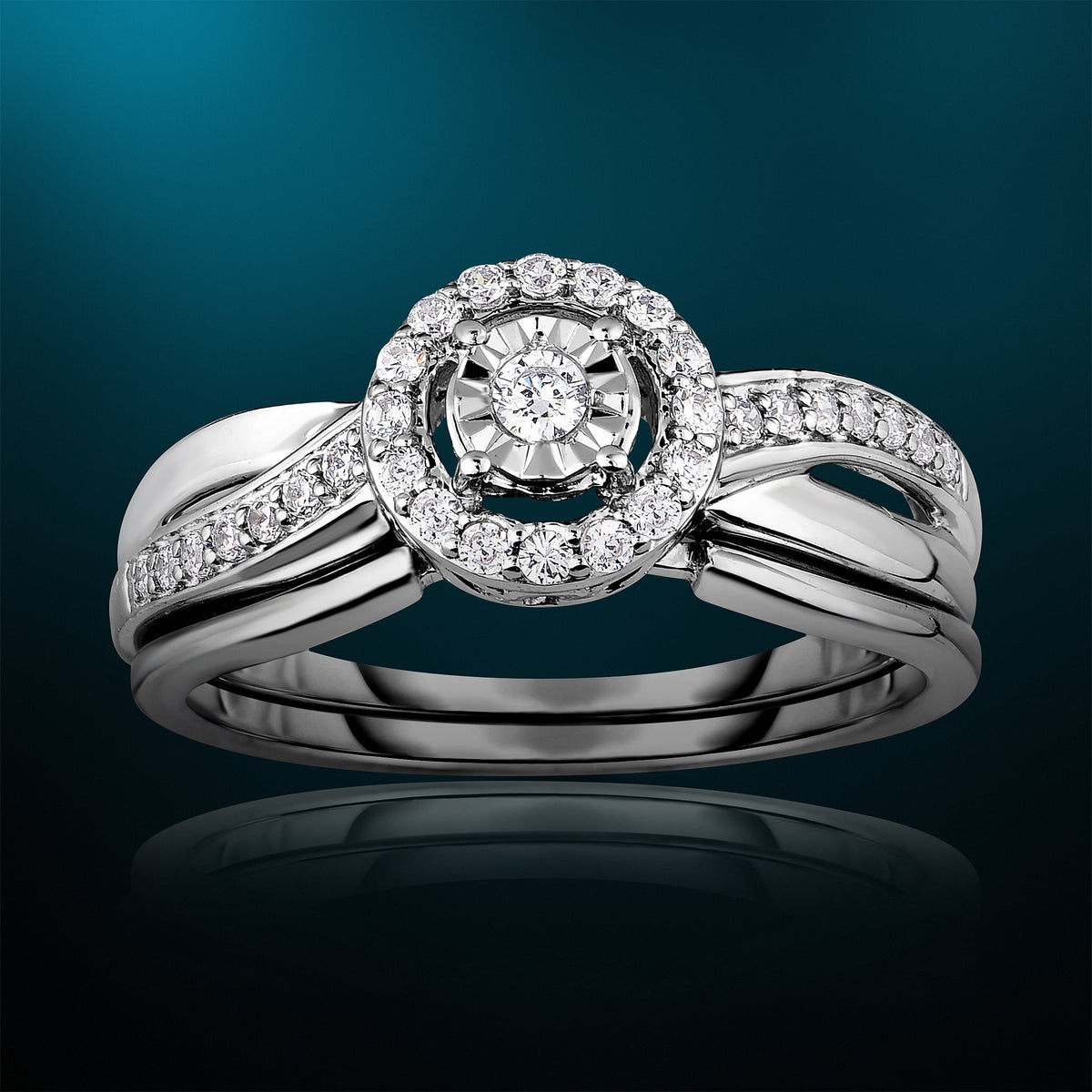 1/4 Cttw Diamond Halo Engagement Ring Set in Rhodium Plated Sterling Silver Size 7 J556466
