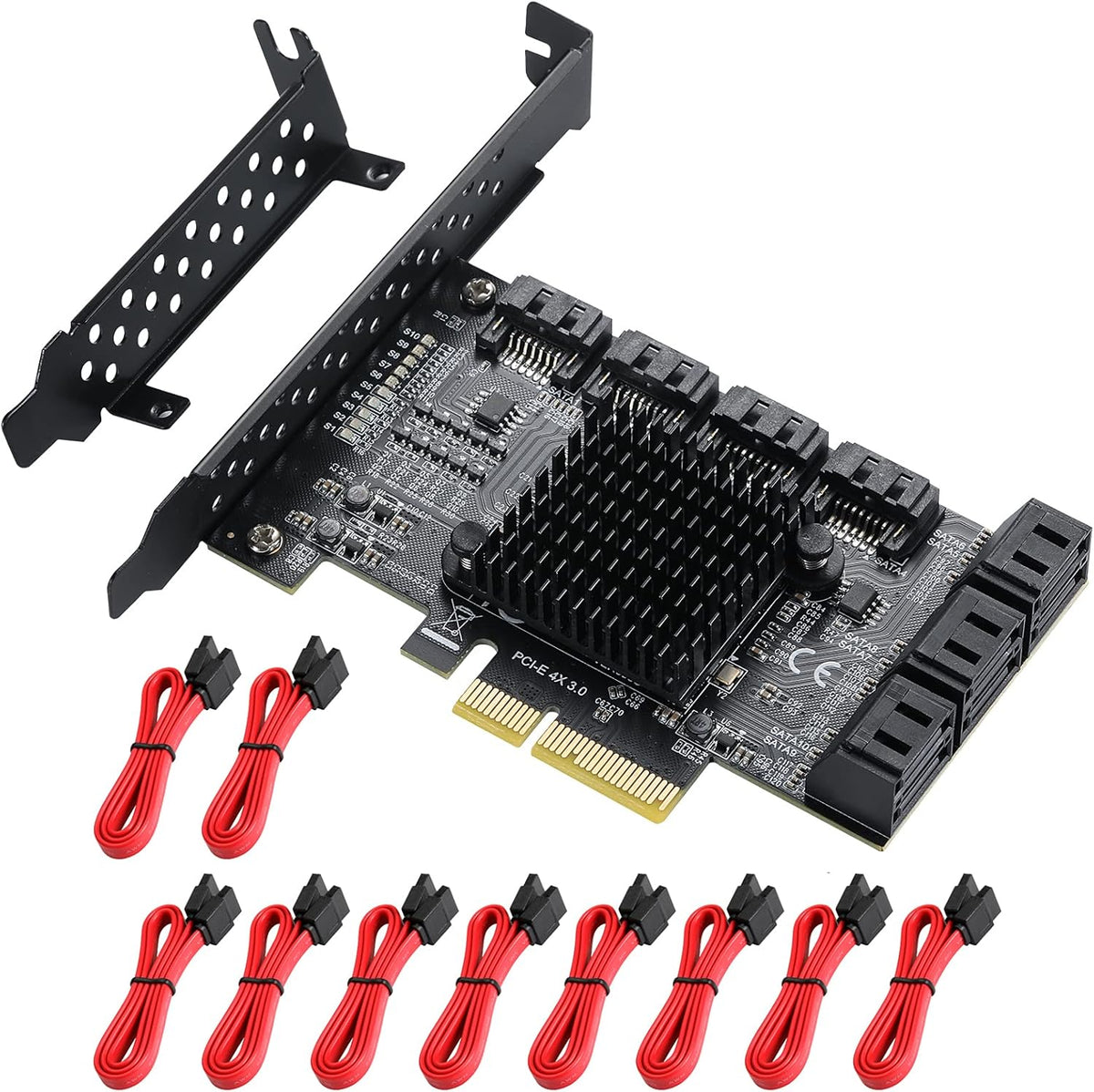 PCIE 4X SATA Card 10 Ports, 6 Gbps SATA 3.0 Controller PCIe Expansion Card, Non-Raid, with Low Profile Bracket and 10 SATA Cables U717
