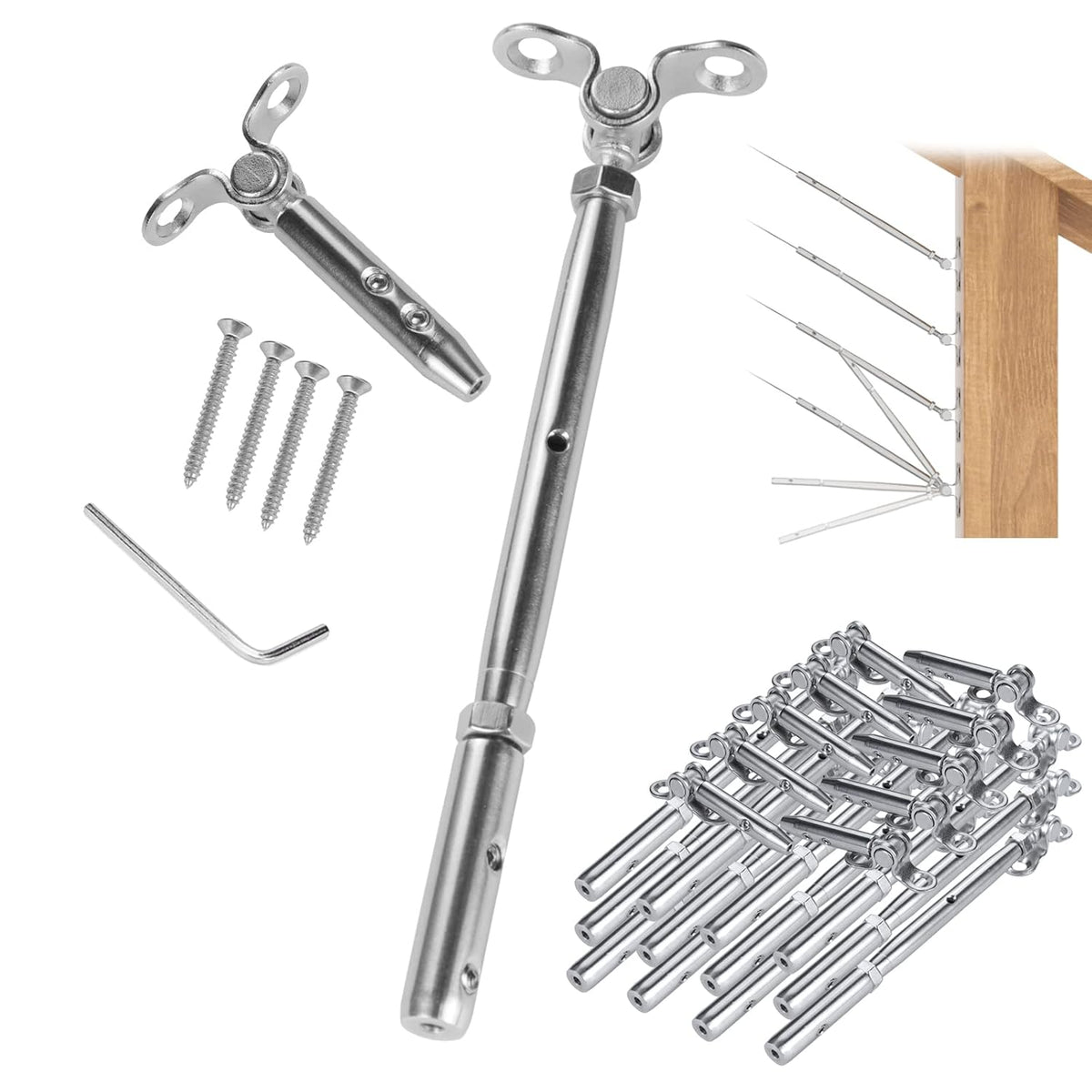 10Set Swageless Cable Railing Kit 1/8 Toggle Turnbuckle Hardware T316 Stainless Steel I90578