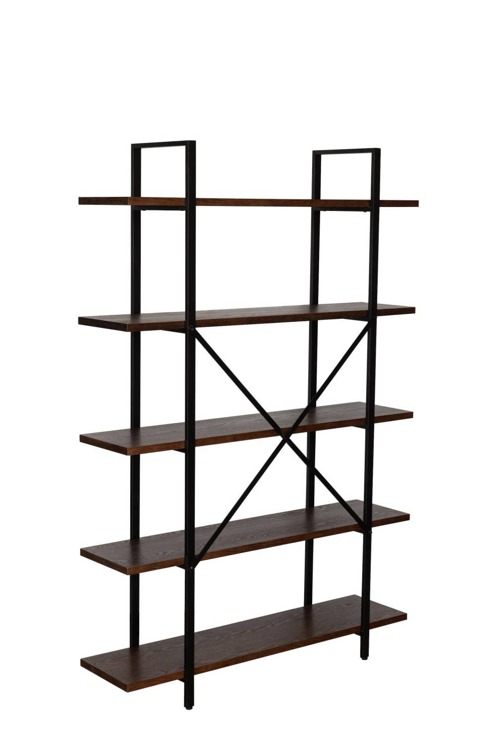 Walnut 5-Shelf Bookcase Brown Metal W293
