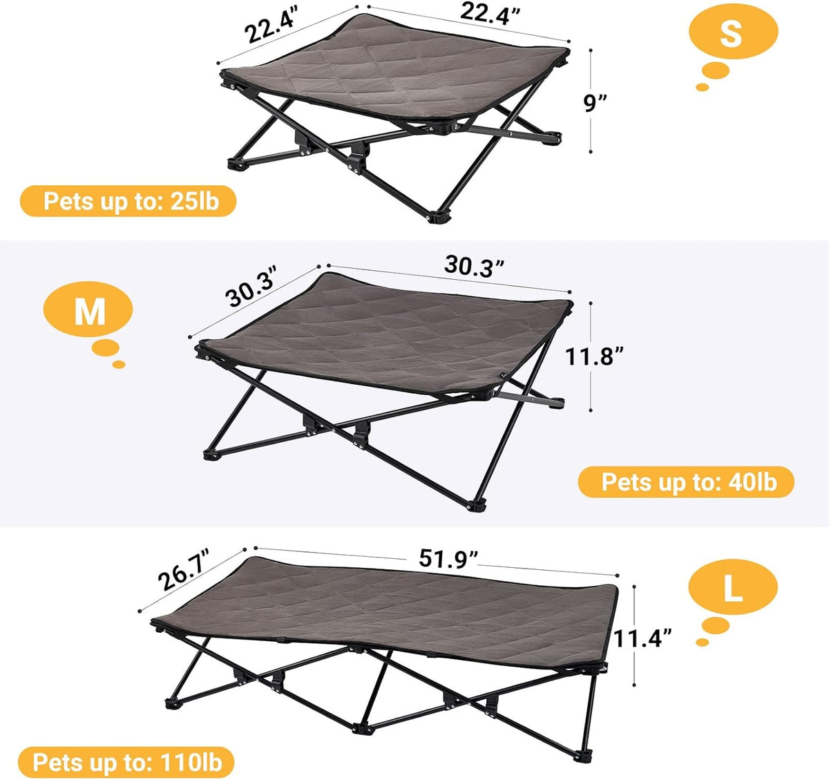 Elevated Folding Dog Cot with Washable Sleeping Mattress and Carrying Bag C6038