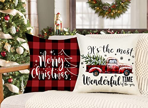 Buffalo Check 18x18 Set of 4 Red Black Throw Pillow Covers D55263
