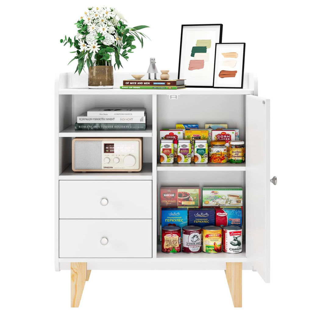 White Wooden Floor Storage Cabinet with Door and Drawers B9293
