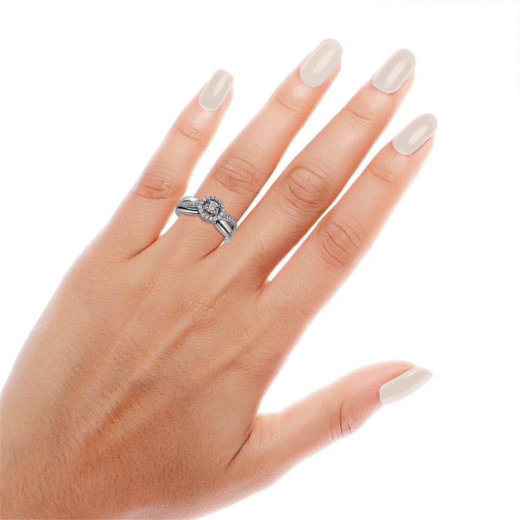 1/4 Cttw Diamond Halo Engagement Ring Set in Rhodium Plated Sterling Silver Size 7 J556466
