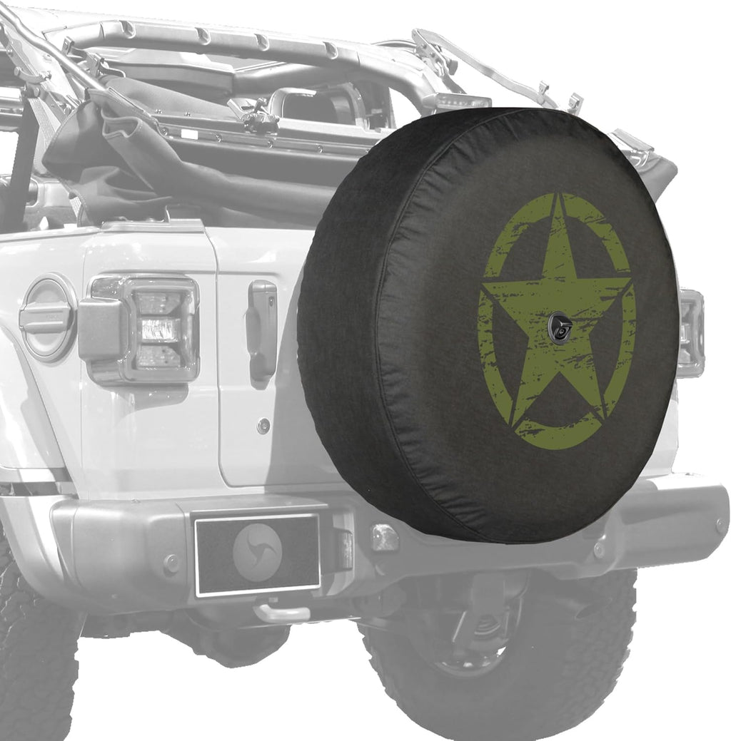Distressed Star White Print 32 Soft Tire Cover for Jeep Wrangler JL with Back-up Camera Q6309